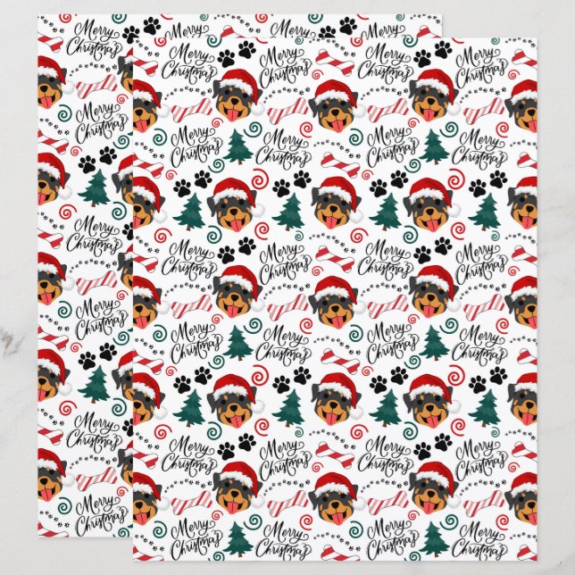 Rottweiler Christmas Scrapbook Paper in White (Front/Back)