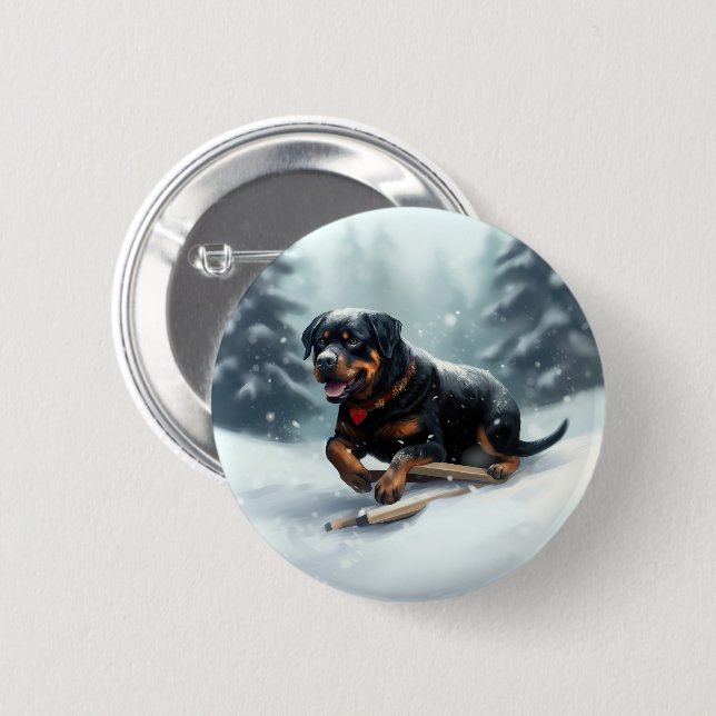 Rottweiler Christmas snow winter Throw Pillow 6 Cm Round Badge (Front & Back)