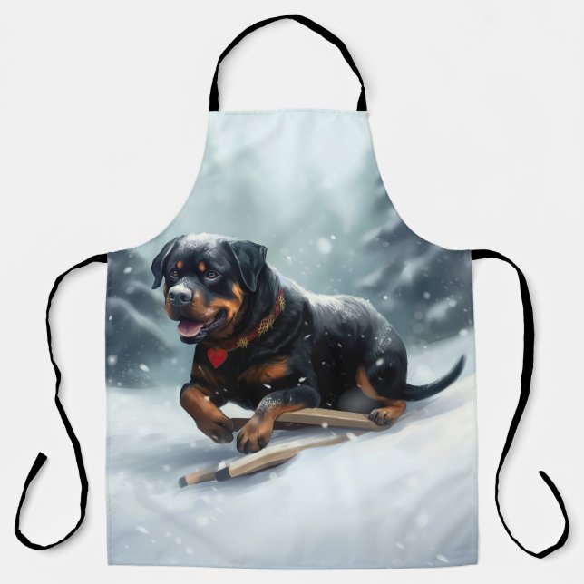 Rottweiler Christmas snow winter Throw Pillow Apron (Front)