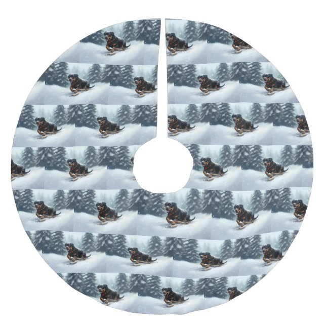 Rottweiler Christmas snow winter Throw Pillow Brushed Polyester Tree Skirt (Front)