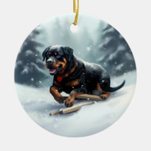 Rottweiler Christmas snow winter Throw Pillow Ceramic Tree Decoration