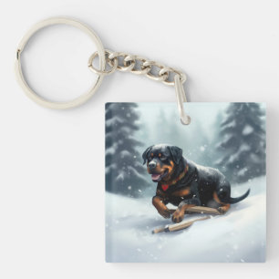 Rottweiler Christmas snow winter Throw Pillow Key Ring