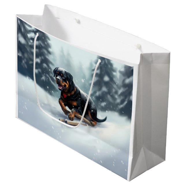 Rottweiler Christmas snow winter Throw Pillow Large Gift Bag (Front Angled)