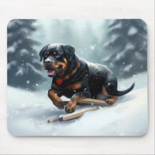 Rottweiler Christmas snow winter Throw Pillow Mouse Mat