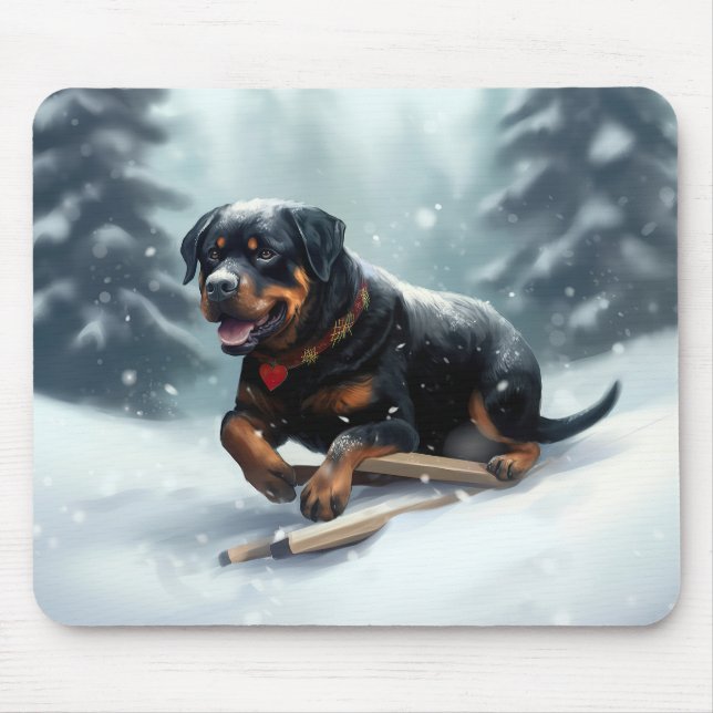 Rottweiler Christmas snow winter Throw Pillow Mouse Mat (Front)