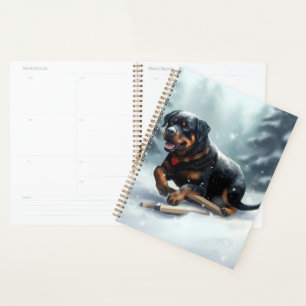 Rottweiler Christmas snow winter Throw Pillow Planner