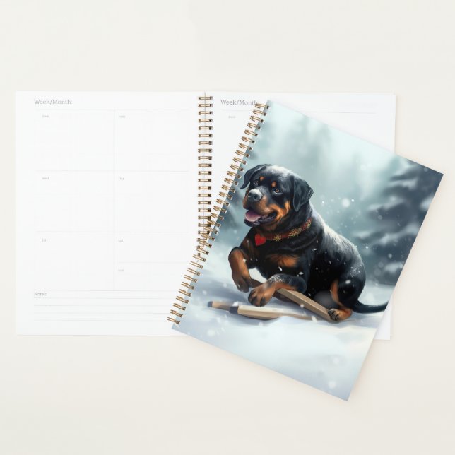 Rottweiler Christmas snow winter Throw Pillow Planner (Display)