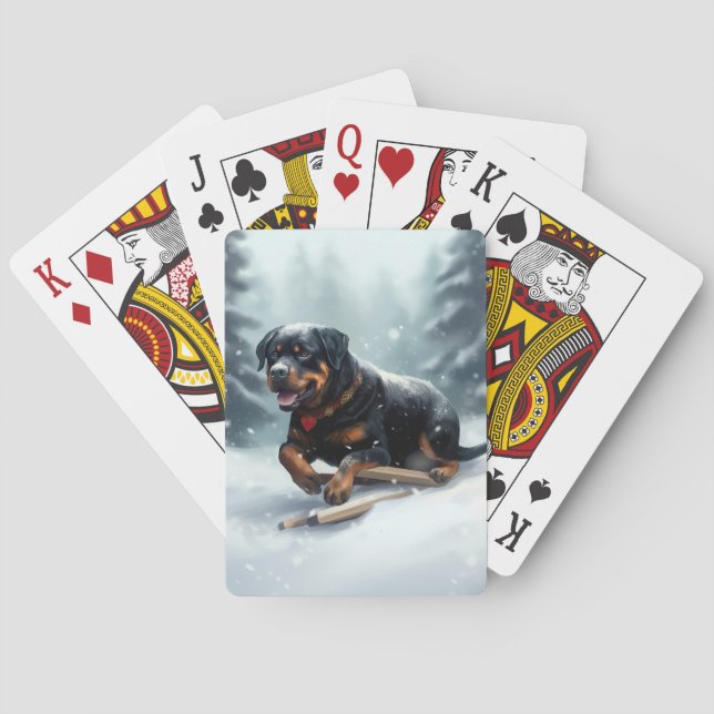 Rottweiler Christmas snow winter Throw Pillow Playing Cards (Back)