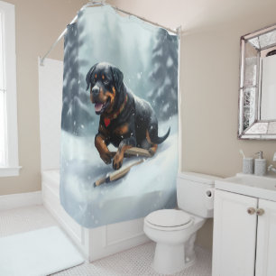Rottweiler Christmas snow winter Throw Pillow Shower Curtain