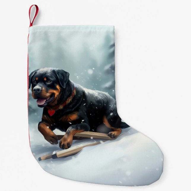 Rottweiler Christmas snow winter Throw Pillow Small Christmas Stocking (Front)