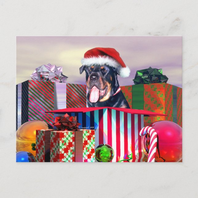 Rottweiler Christmas Surprise Holiday Postcard (Front)