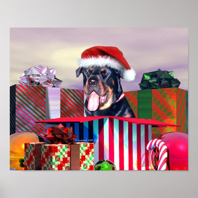Rottweiler Christmas Surprise Poster (Front)