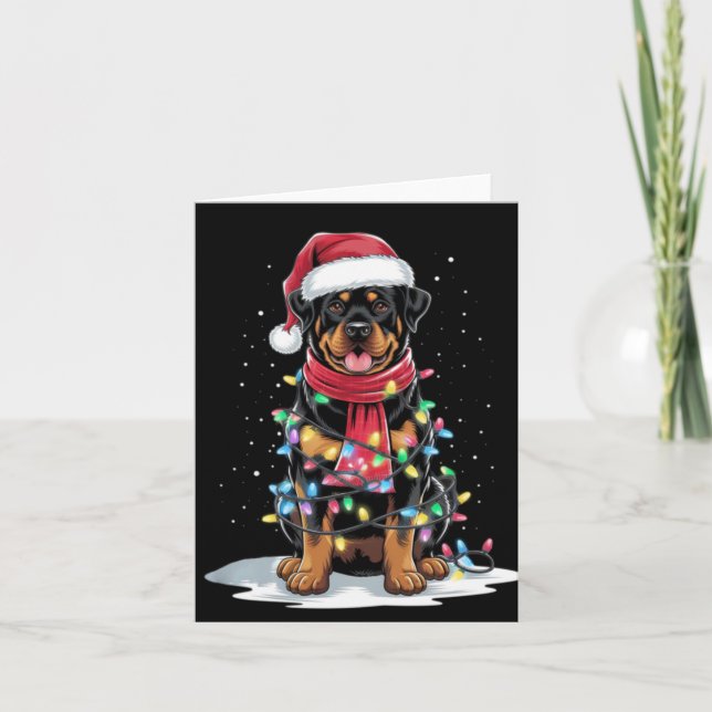Rottweiler Christmas Tree Santa Hat Lights Xmas Do Card (Front)