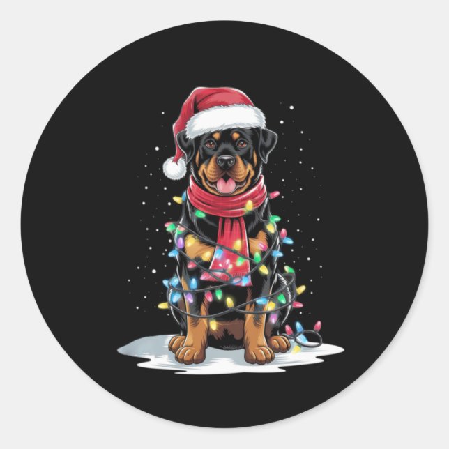 Rottweiler Christmas Tree Santa Hat Lights Xmas Do Classic Round Sticker (Front)