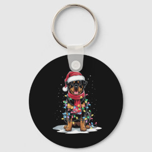 Rottweiler Christmas Tree Santa Hat Lights Xmas Do Key Ring