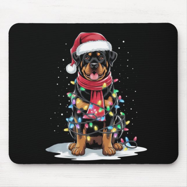Rottweiler Christmas Tree Santa Hat Lights Xmas Do Mouse Mat (Front)