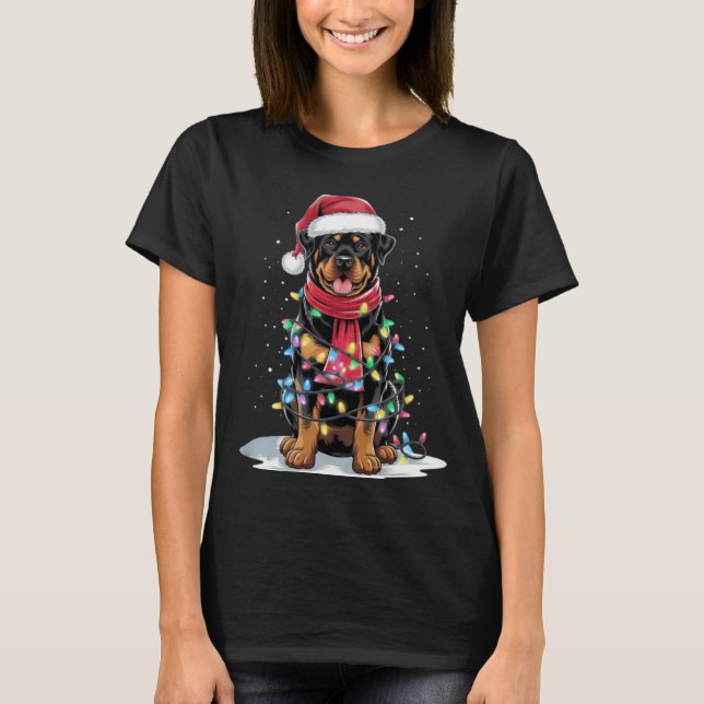 Rottweiler Christmas Tree Santa Hat Lights Xmas Do T-Shirt (Front)