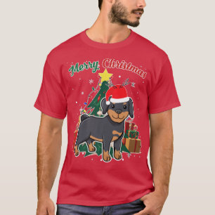 Rottweiler Christmas Tree Snow Flakes Xmas Present T-Shirt