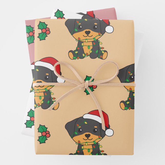 Rottweiler Christmas Winter Animals Holiday Dogs Wrapping Paper Sheet (In situ)