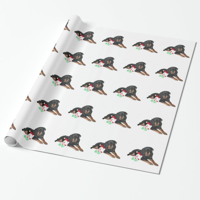 rottweiler Christmas Wrapping Paper (Unrolled)
