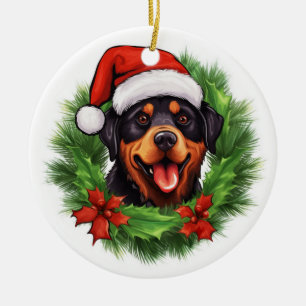 Rottweiler Christmas Wreath Ceramic Tree Decoration