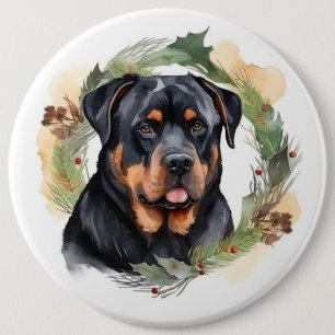Rottweiler Christmas Wreath Festive Pup 6 Cm Round Badge