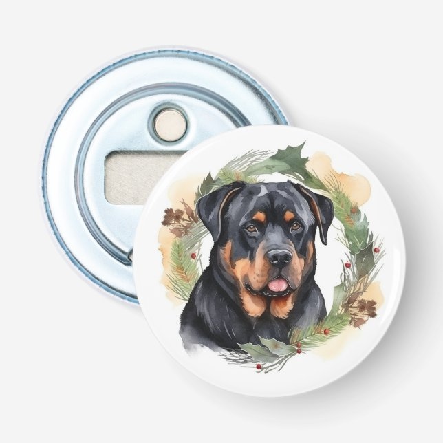 Rottweiler Christmas Wreath Festive Pup Bottle Opener (Front)