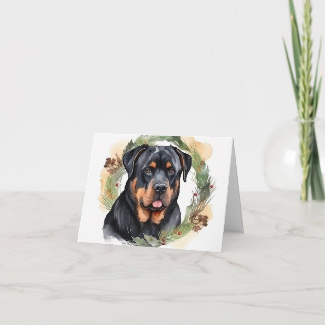 Rottweiler Christmas Wreath Festive Pup Card (Front)