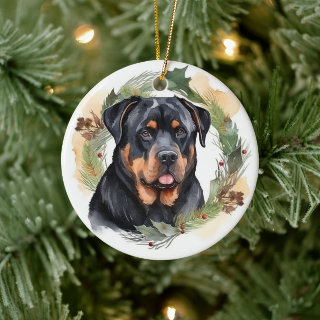 Rottweiler Christmas Wreath Festive Pup Ceramic Tree Decoration (Tree)