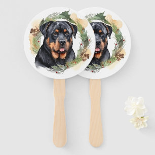 Rottweiler Christmas Wreath Festive Pup Hand Fan