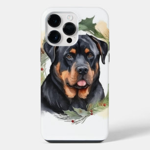Rottweiler Christmas Wreath Festive Pup iPhone 14 Pro Max Case