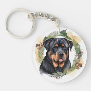 Rottweiler Christmas Wreath Festive Pup Key Ring
