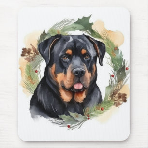 Rottweiler Christmas Wreath Festive Pup Mouse Mat