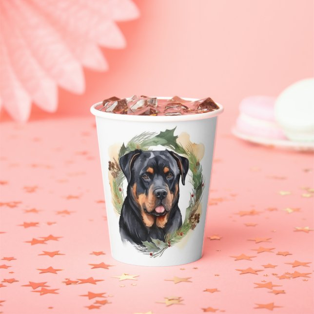 Rottweiler Christmas Wreath Festive Pup Paper Cups (Insitu)