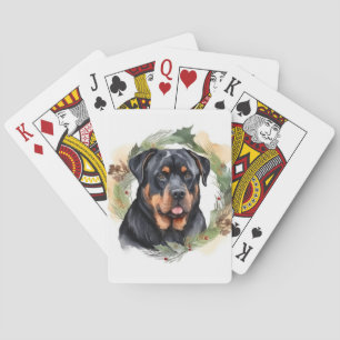 Rottweiler Christmas Wreath Festive Pup Playing Cards
