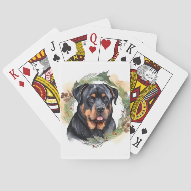Rottweiler Christmas Wreath Festive Pup Playing Cards (Back)