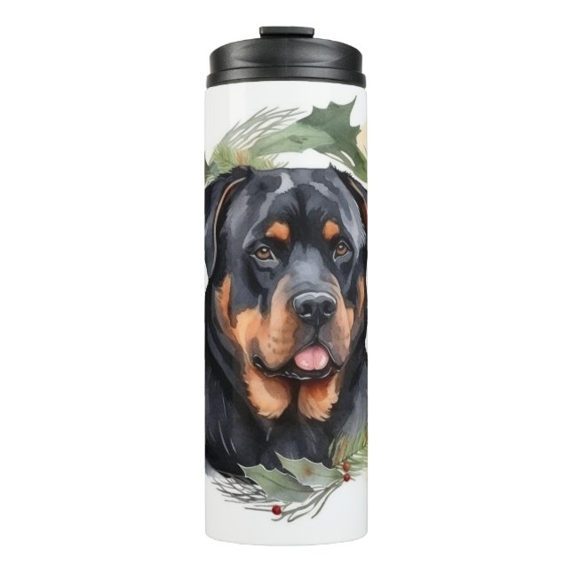 Rottweiler Christmas Wreath Festive Pup Thermal Tumbler (Front)