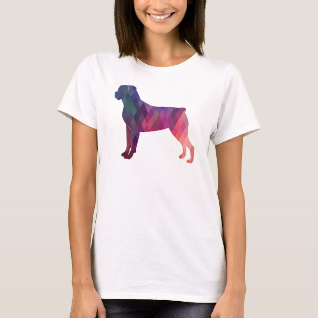 Rottweiler Colourful Geometric Pattern Silhouette T-Shirt (Front)