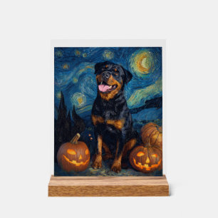 Rottweiler Cute Dog Halloween Jack O Lantern Pumpk Acrylic Sign