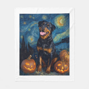 Rottweiler Cute Dog Halloween Jack O Lantern Pumpk Fleece Blanket
