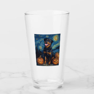 Rottweiler Cute Dog Halloween Jack O Lantern Pumpk Glass