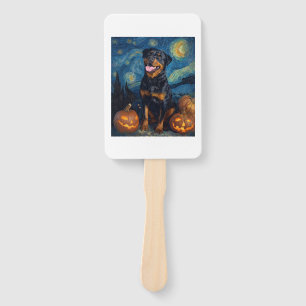 Rottweiler Cute Dog Halloween Jack O Lantern Pumpk Hand Fan