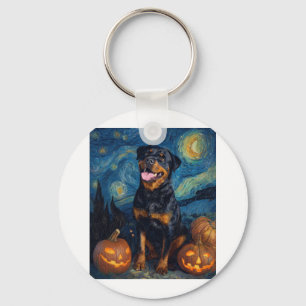 Rottweiler Cute Dog Halloween Jack O Lantern Pumpk Key Ring