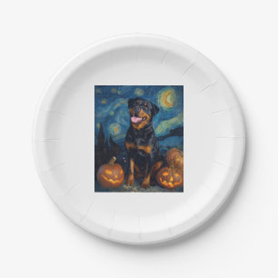 Rottweiler Cute Dog Halloween Jack O Lantern Pumpk Paper Plate