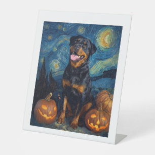 Rottweiler Cute Dog Halloween Jack O Lantern Pumpk Pedestal Sign