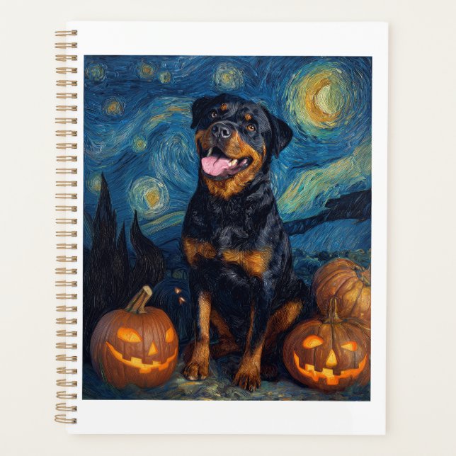 Rottweiler Cute Dog Halloween Jack O Lantern Pumpk Planner (Front)