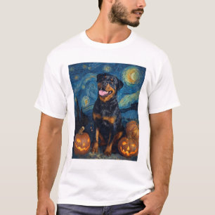 Rottweiler Cute Dog Halloween Jack O Lantern Pumpk T-Shirt
