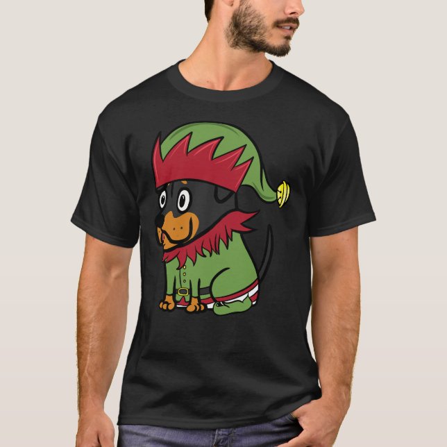 Rottweiler Cute Elf Costume Christmas T-Shirt (Front)