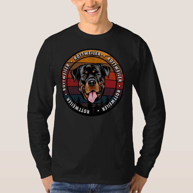 Rottweiler Distressed Sunset Retro Dog Face 25 T-Shirt (Front)