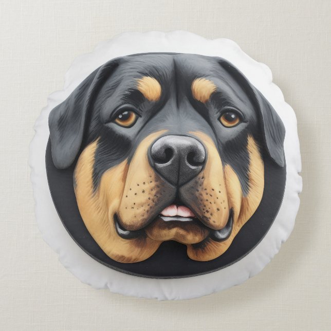 Rottweiler Dog 3D Inspired Round Cushion (Front)